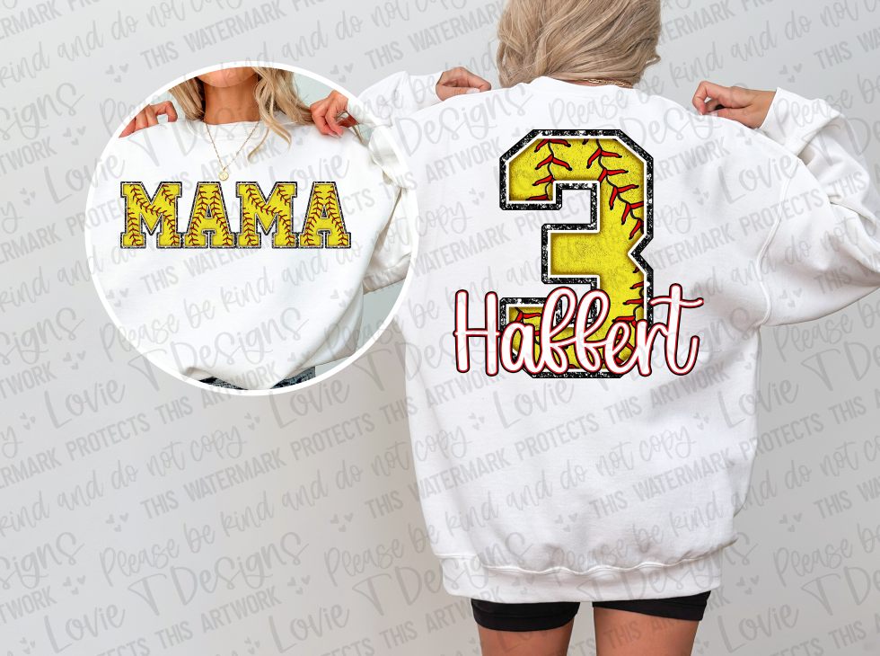 FRONT MAMA + BACK NUMBER AND NAME SOFTBALL