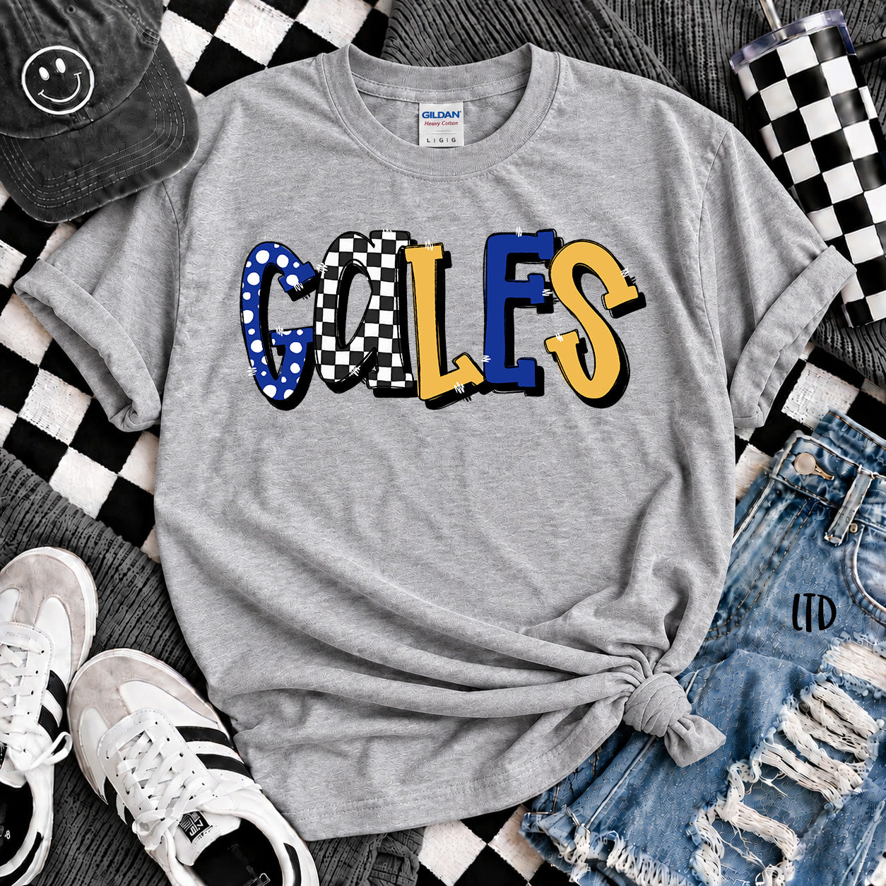 Dot Dot Check Mix Mascots Gales Royal Blue Yellow Gold design