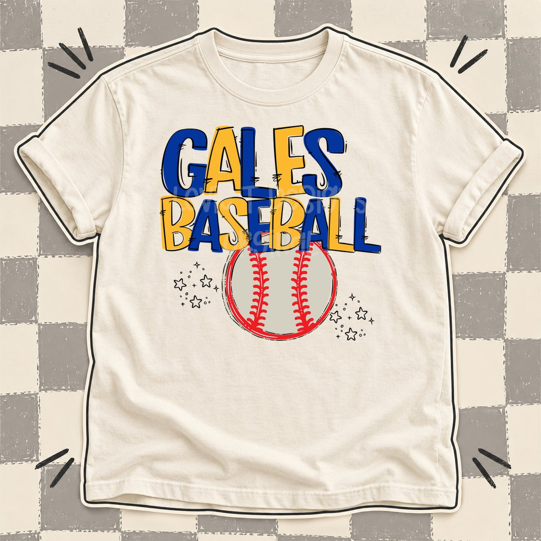 Gales Royal Blue Yellow Gold Team Go Baseball Mascots DTF transfer mockup
