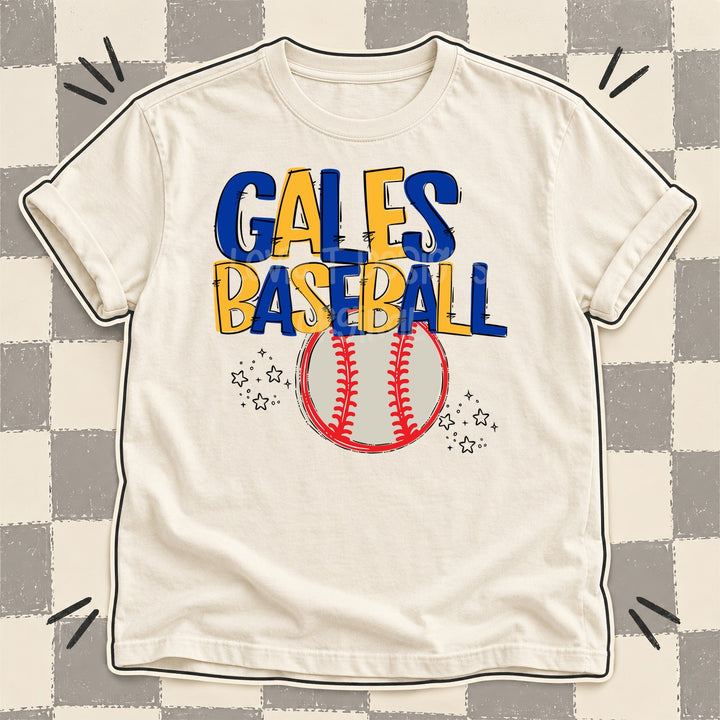 Gales Royal Blue Yellow Gold Team Go Baseball Mascots DTF transfer mockup