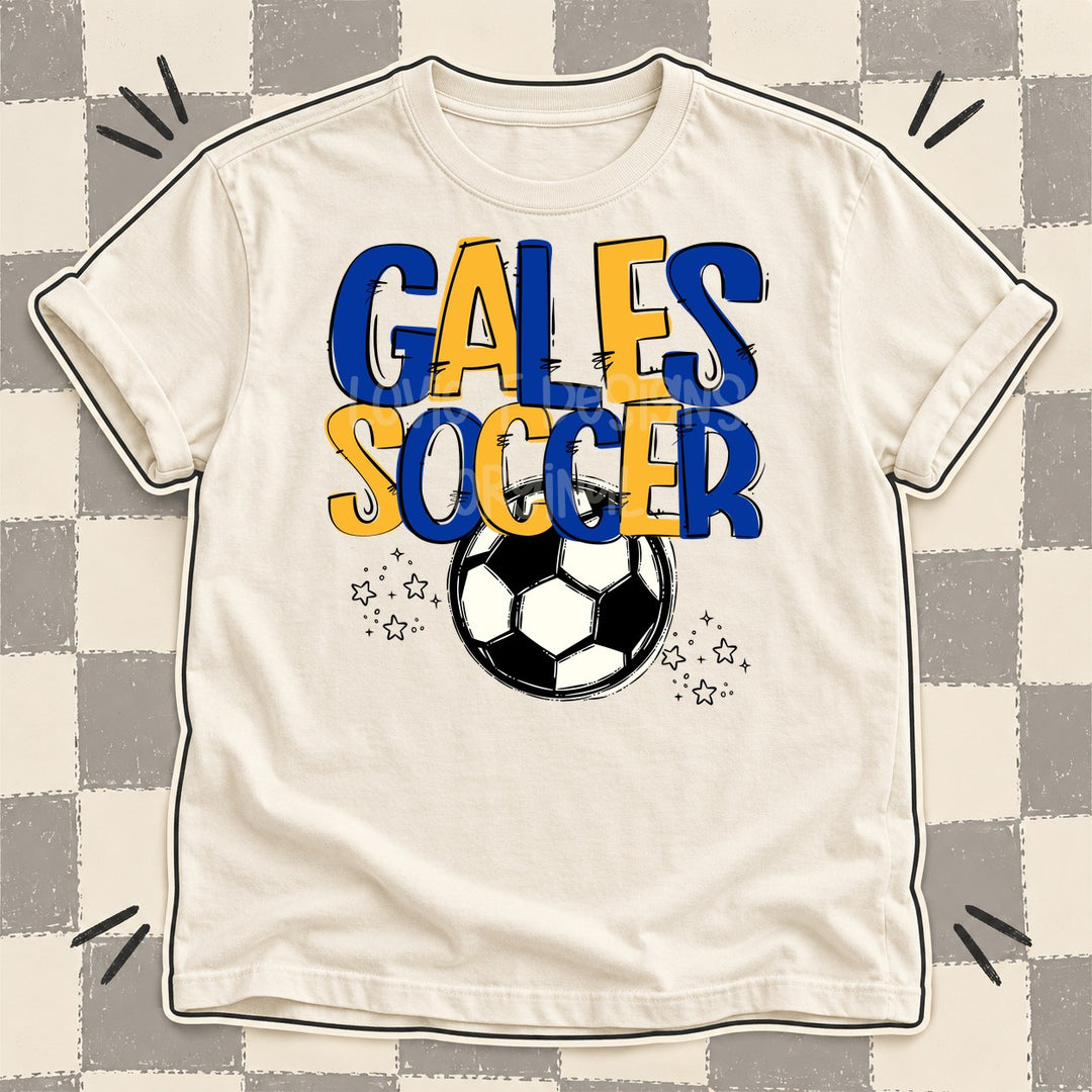 Gales Royal Blue Yellow Gold Team Go Soccer Mascots DTF transfer mockup