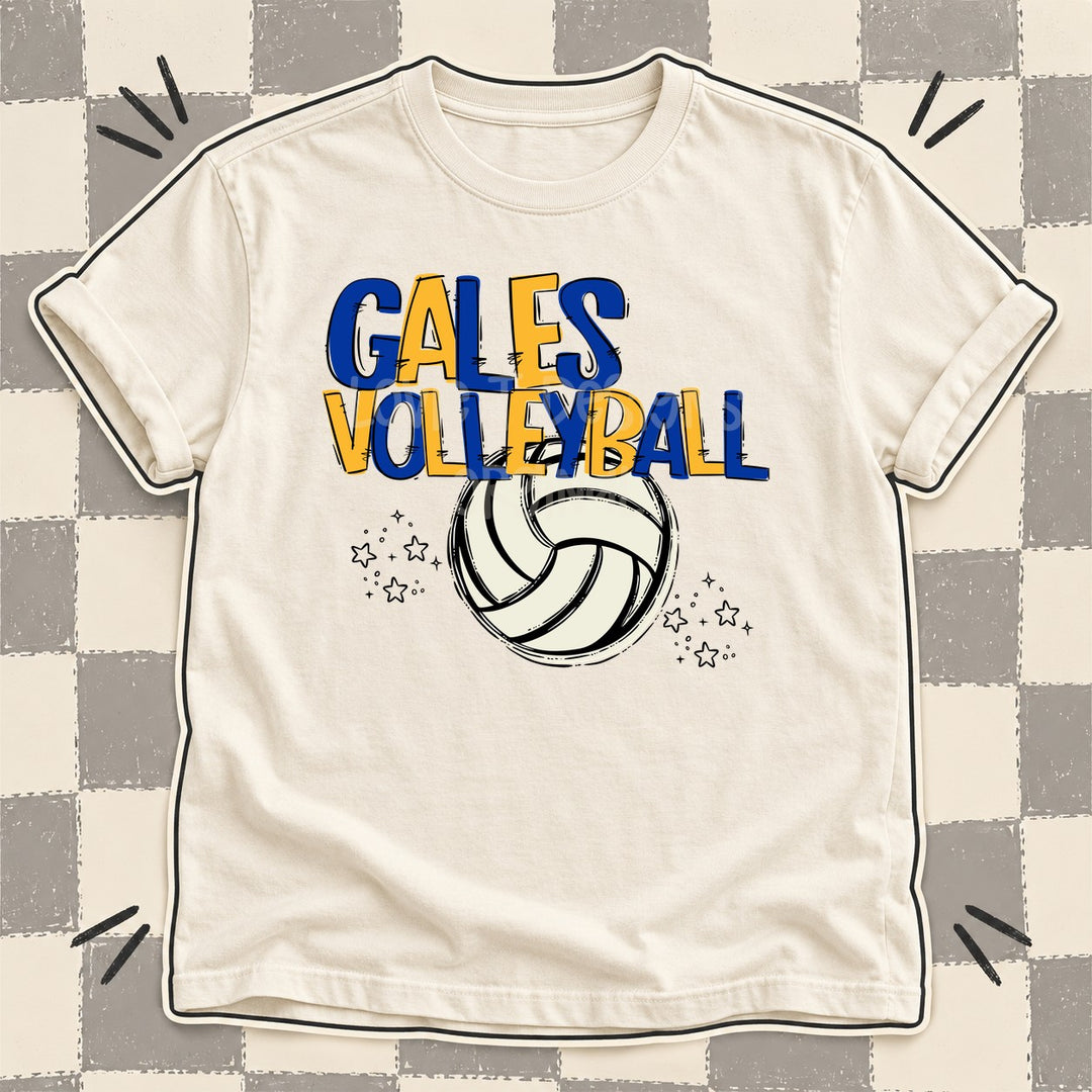 Gales Royal Blue Yellow Gold Team Go Volleyball Mascots DTF transfer mockup