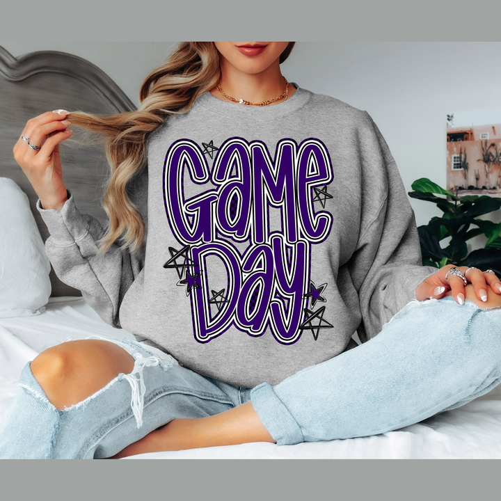 Game Day Purple Word Art with Stars – DTF Transfer – product image