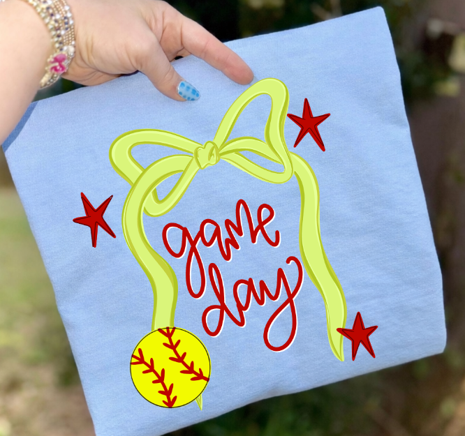 Game Day Softball Bow DTF transfer design