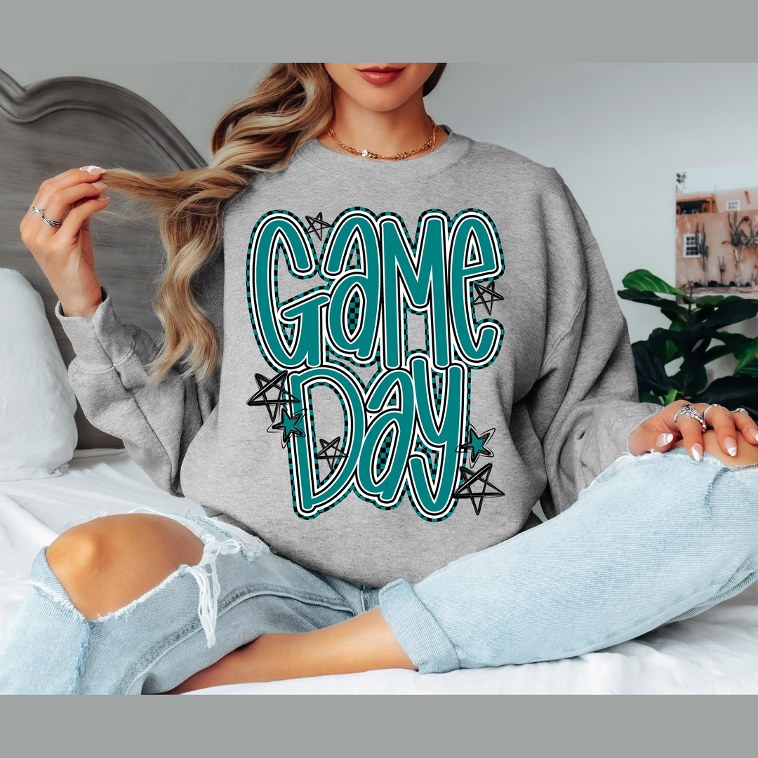 Game Day Teal Word Art with Stars – DTF Transfer – product image