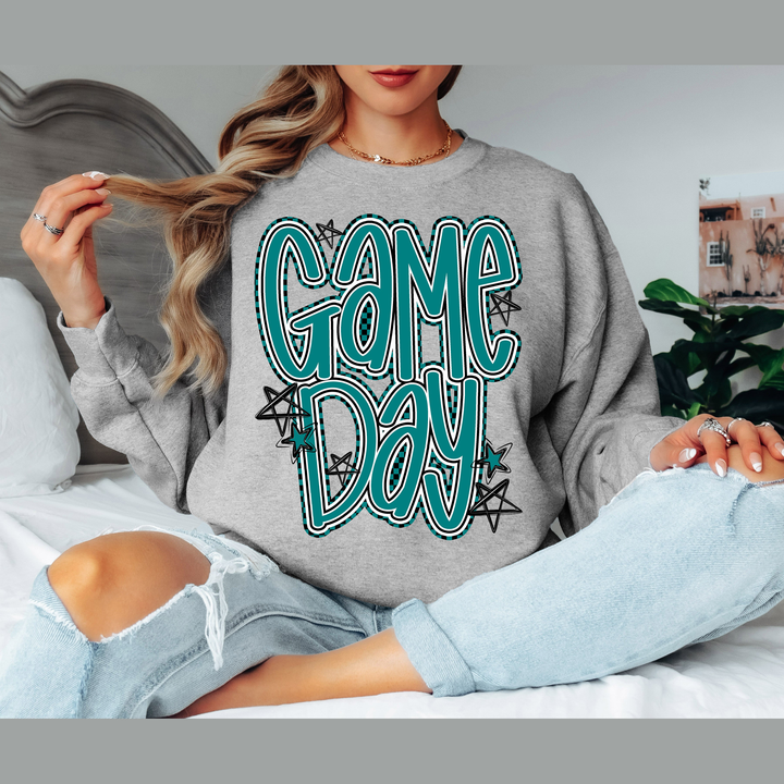 Game Day Teal Word Art with Stars – DTF Transfer – product image