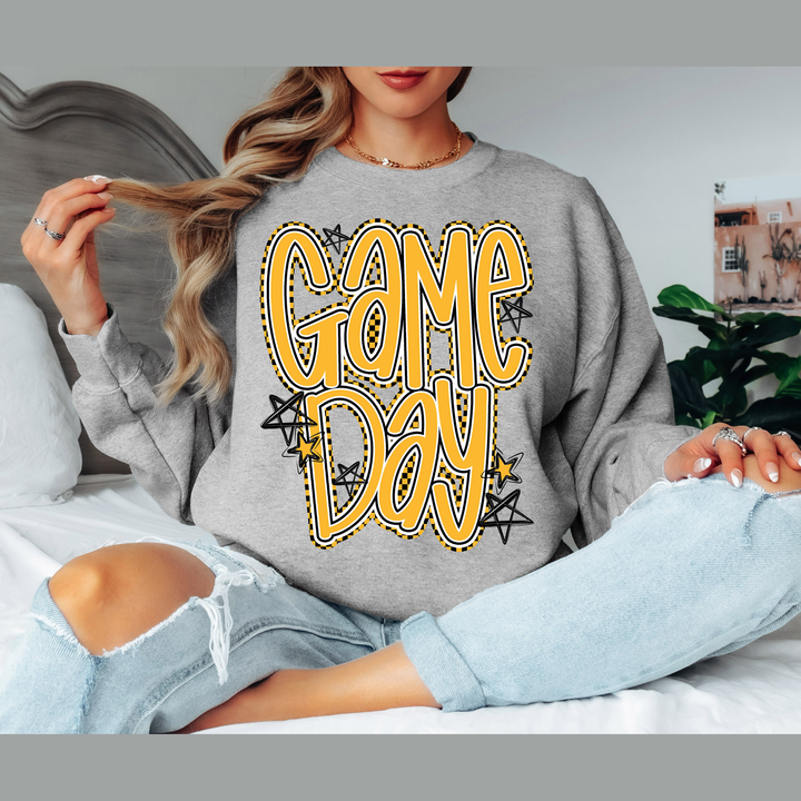 Game Day Yellow Word Art with Stars – DTF Transfer – product image