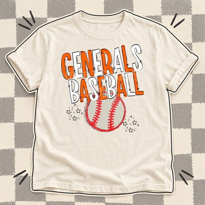 Generals Orange White Team Go Baseball Mascots DTF transfer mockup