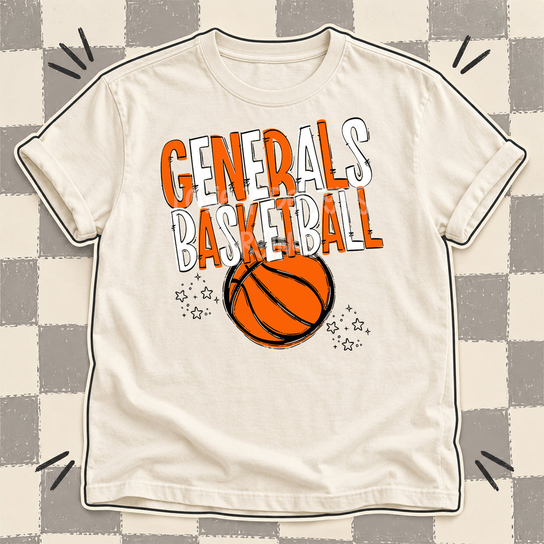 Generals Orange White Team Go Basketball Mascots DTF transfer