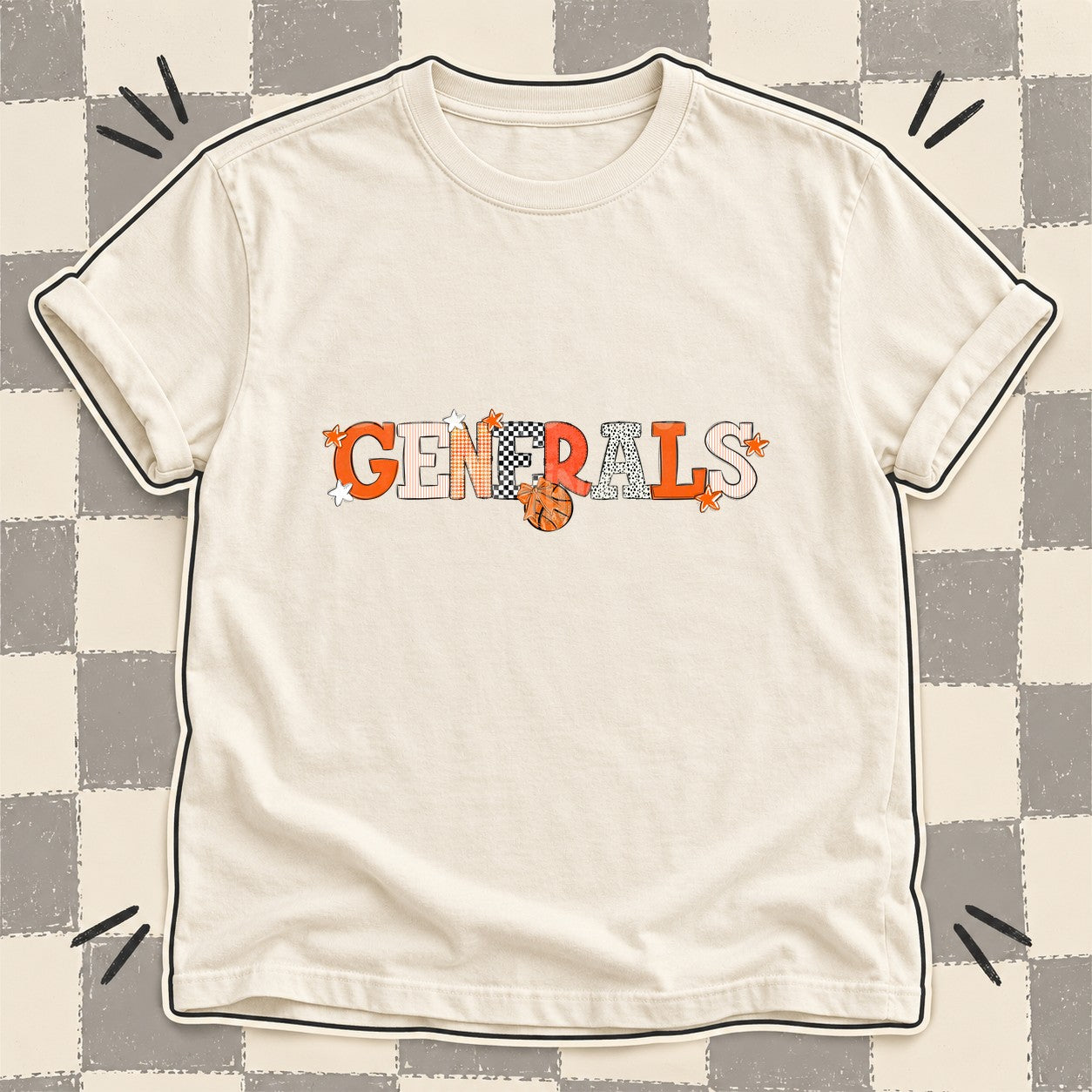 Mixed Doodle Basketball Mascots – Mascot Colors Generals Orange White design