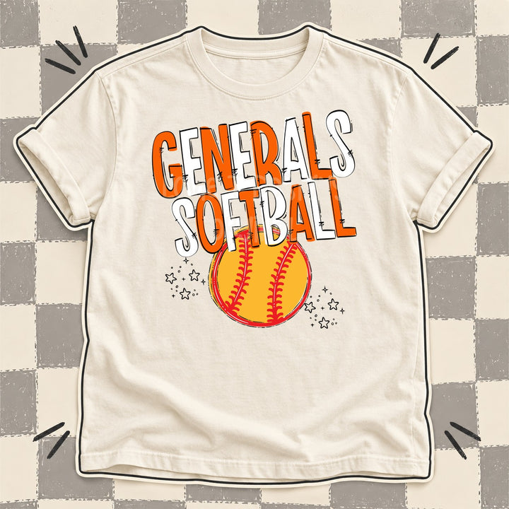 Generals Orange White Team Go Softball Mascots DTF transfer mockup