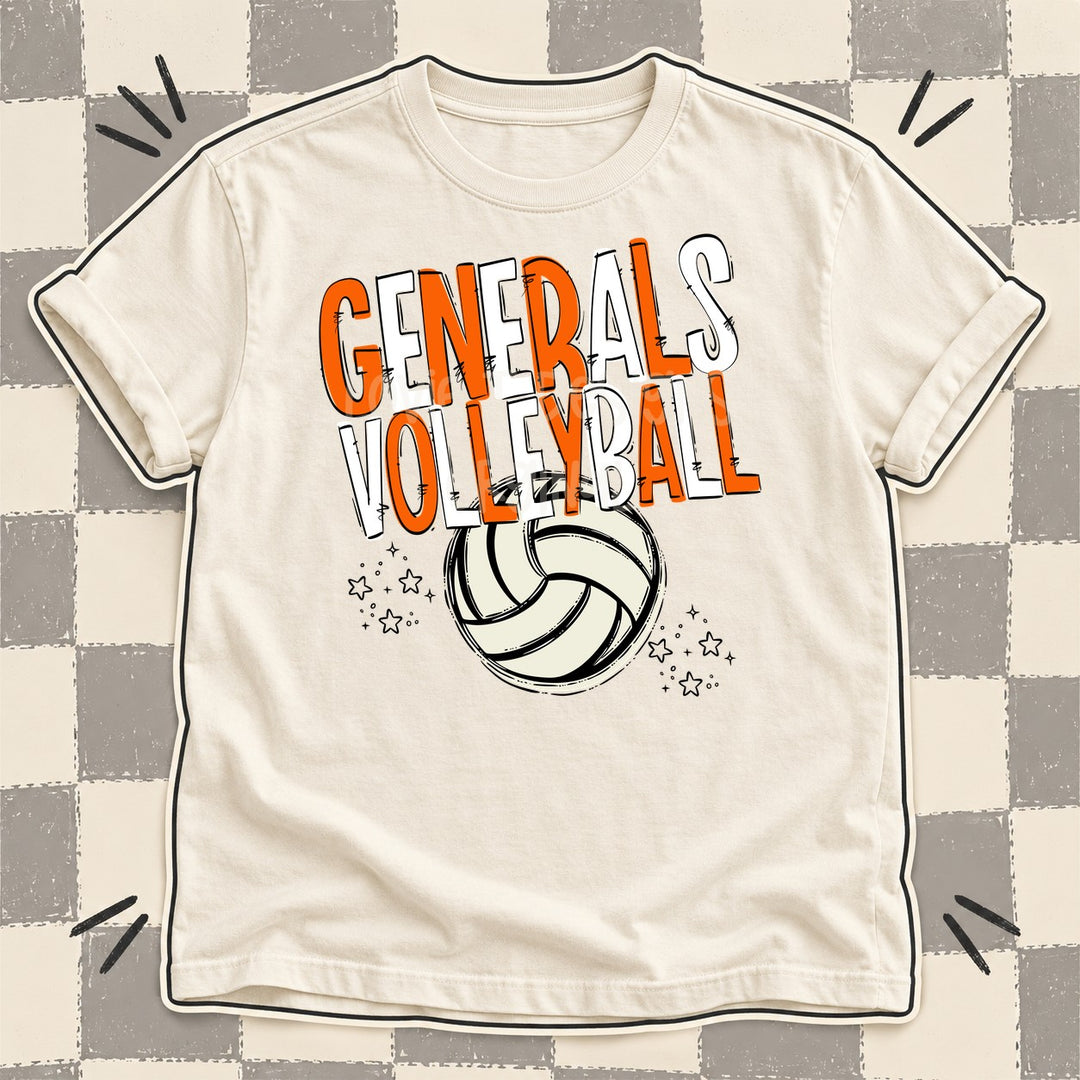 Generals Orange White Team Go Volleyball Mascots DTF transfer mockup