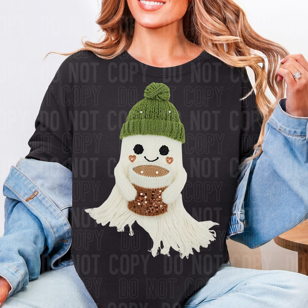 GHOST COFFEE GREEN HAT FAUX YARN