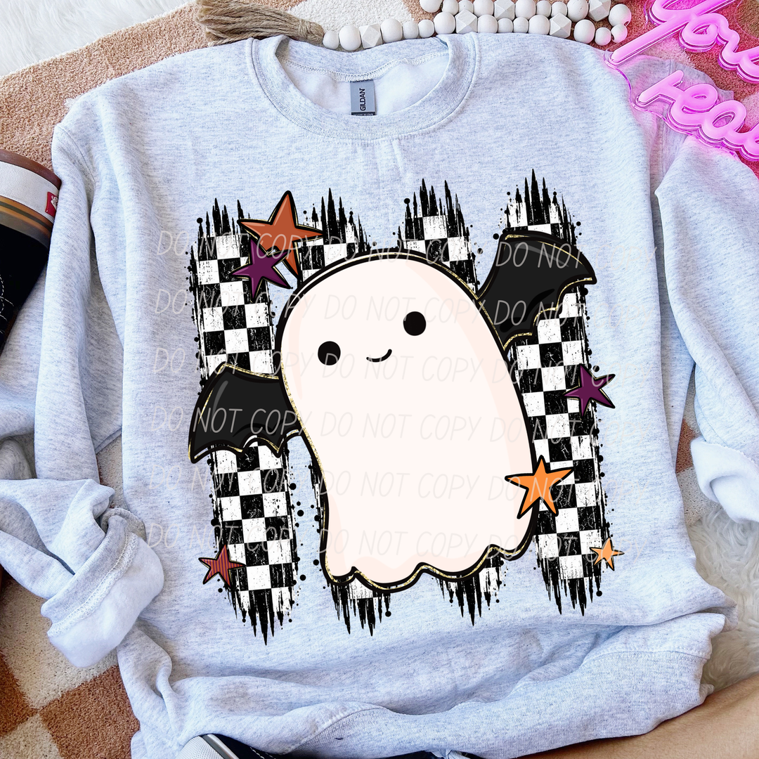 Ghost Bat Halloween DTF transfer shown on apparel