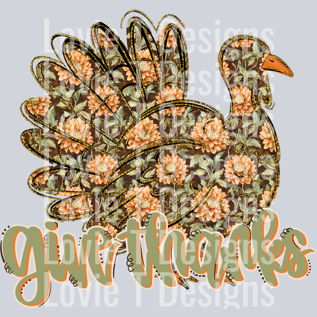 Give Thanks Fall Floral Turkey – DTF Transfer