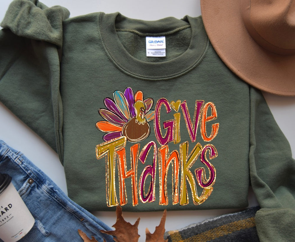 Give Thanks Fall Color Painted Turkey DTF transfer design – image 1