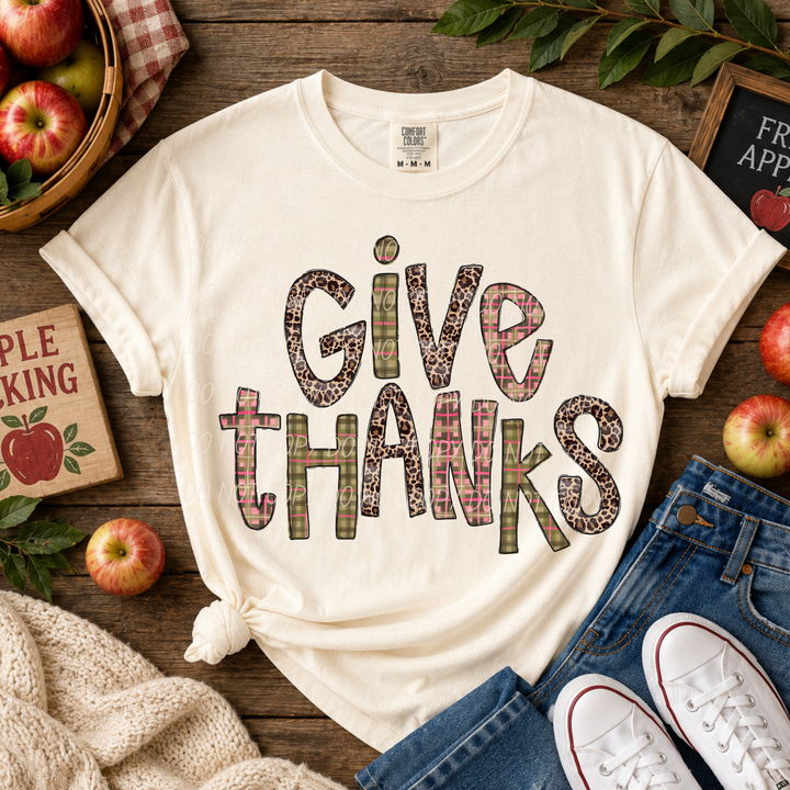 Give Thanks 2 Thanksgiving DTF transfer shown on apparel