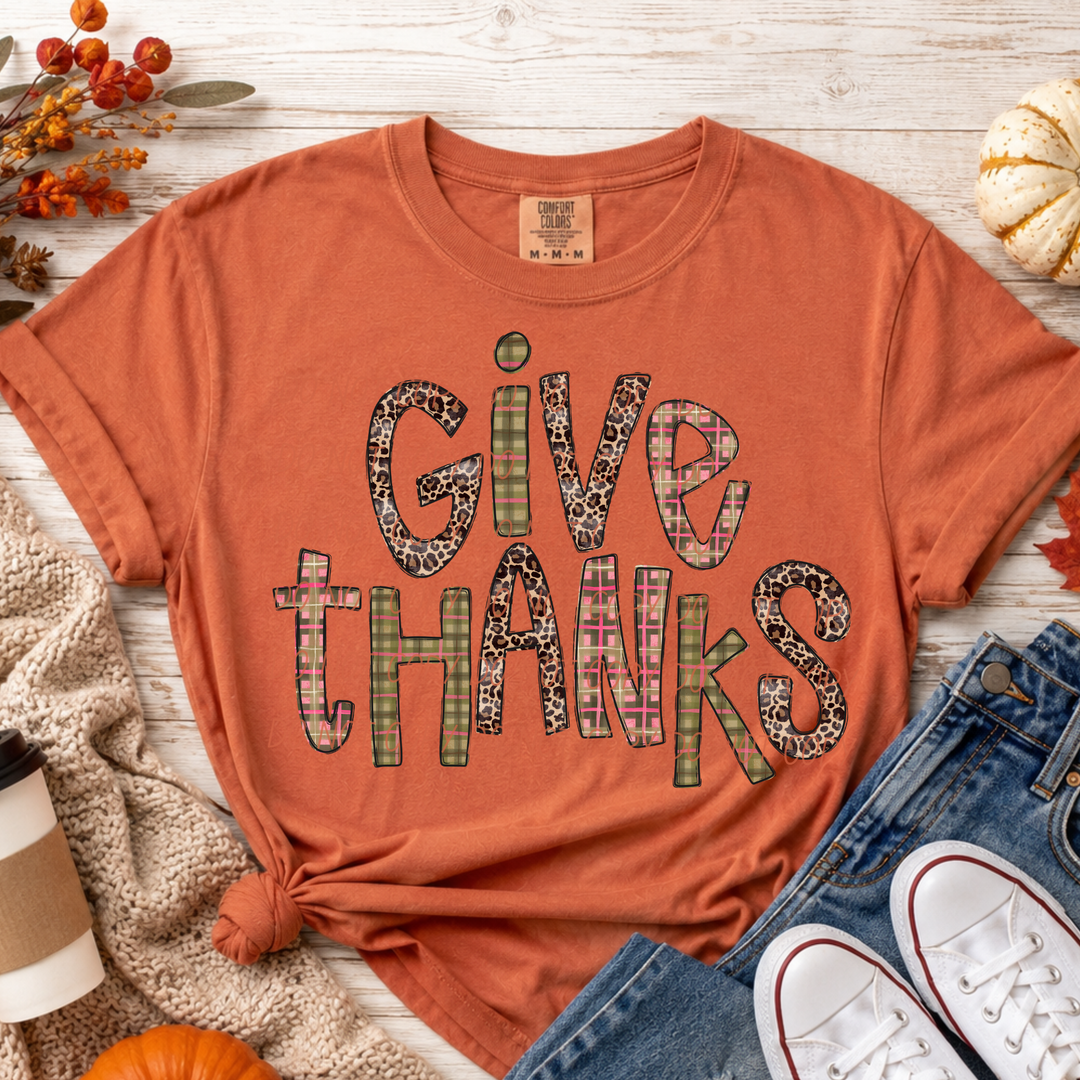 Give Thanks 2 Thanksgiving DTF transfer shown on apparel