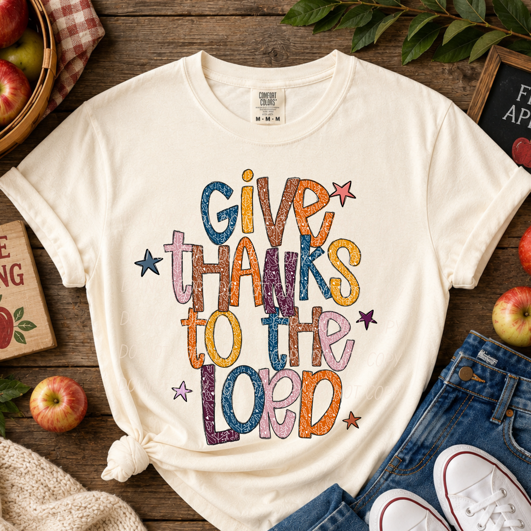 Give Thanks Lord Thanksgiving DTF transfer shown on apparel