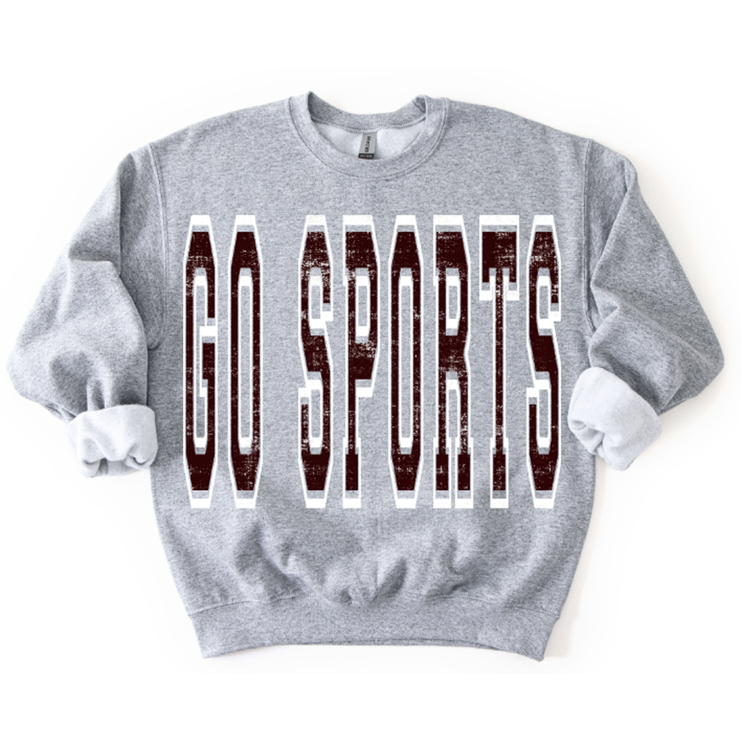 Go Sports Maroon and White Varsity Style – DTF Transfer – product image