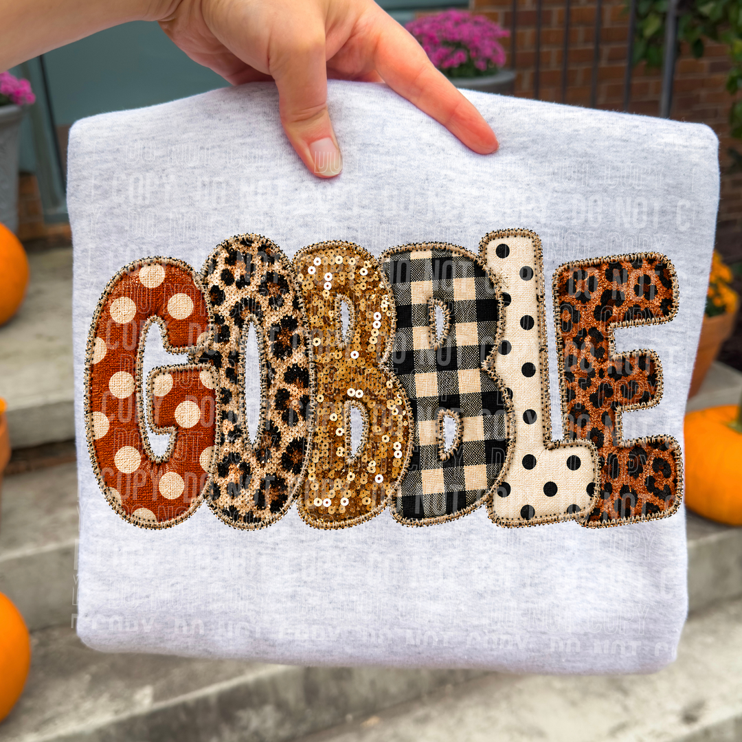 Gobble Faux Embroidery Thanksgiving DTF transfer mockup