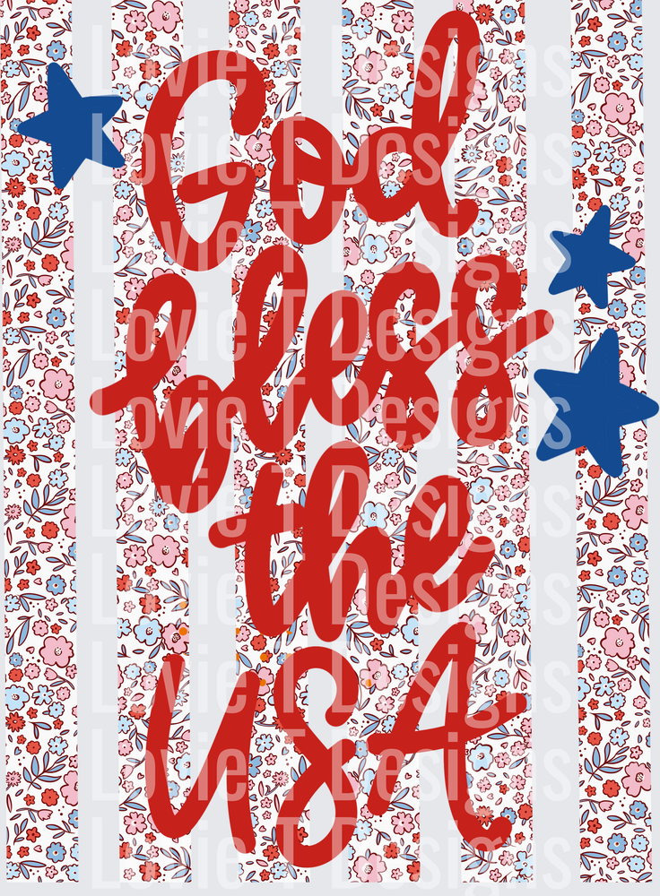 God Bless USA Flowers DTF transfer design
