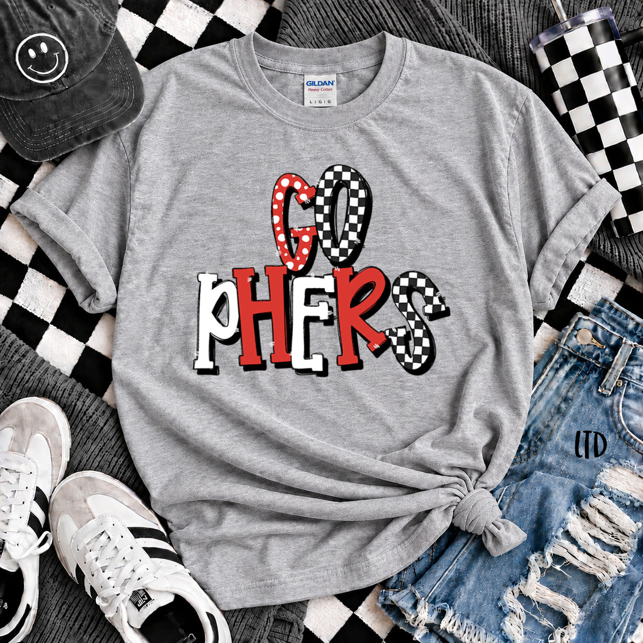 Dot Dot Check Mix Mascots Gophers Red Black design