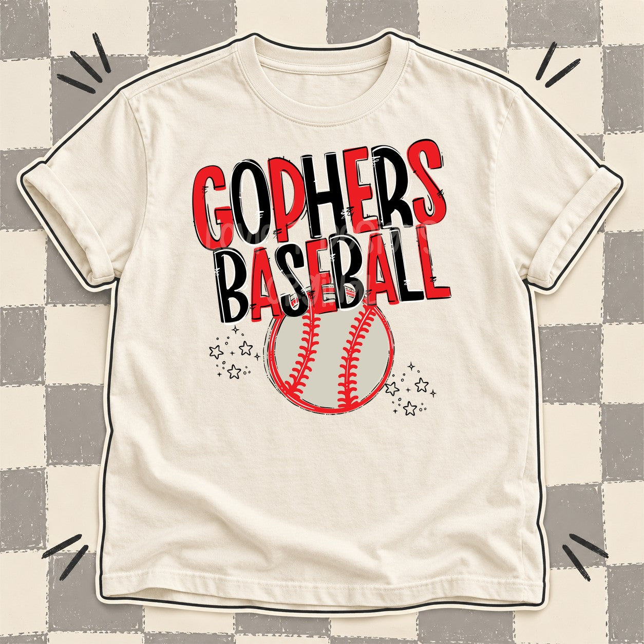 Team Go Baseball Mascots Gophers Red Black design