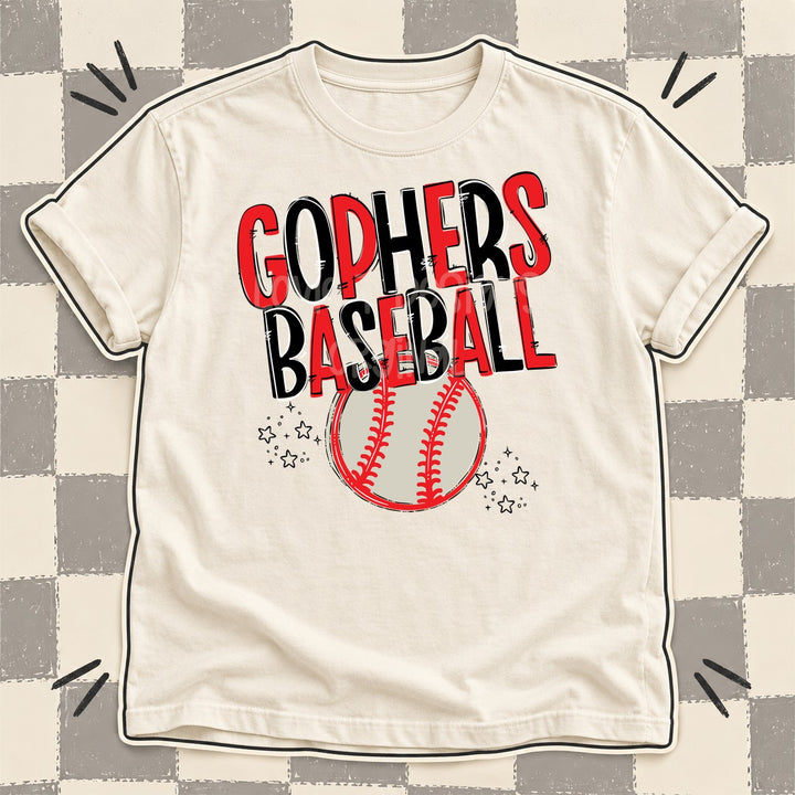 Gophers Red Black Team Go Baseball Mascots DTF transfer mockup