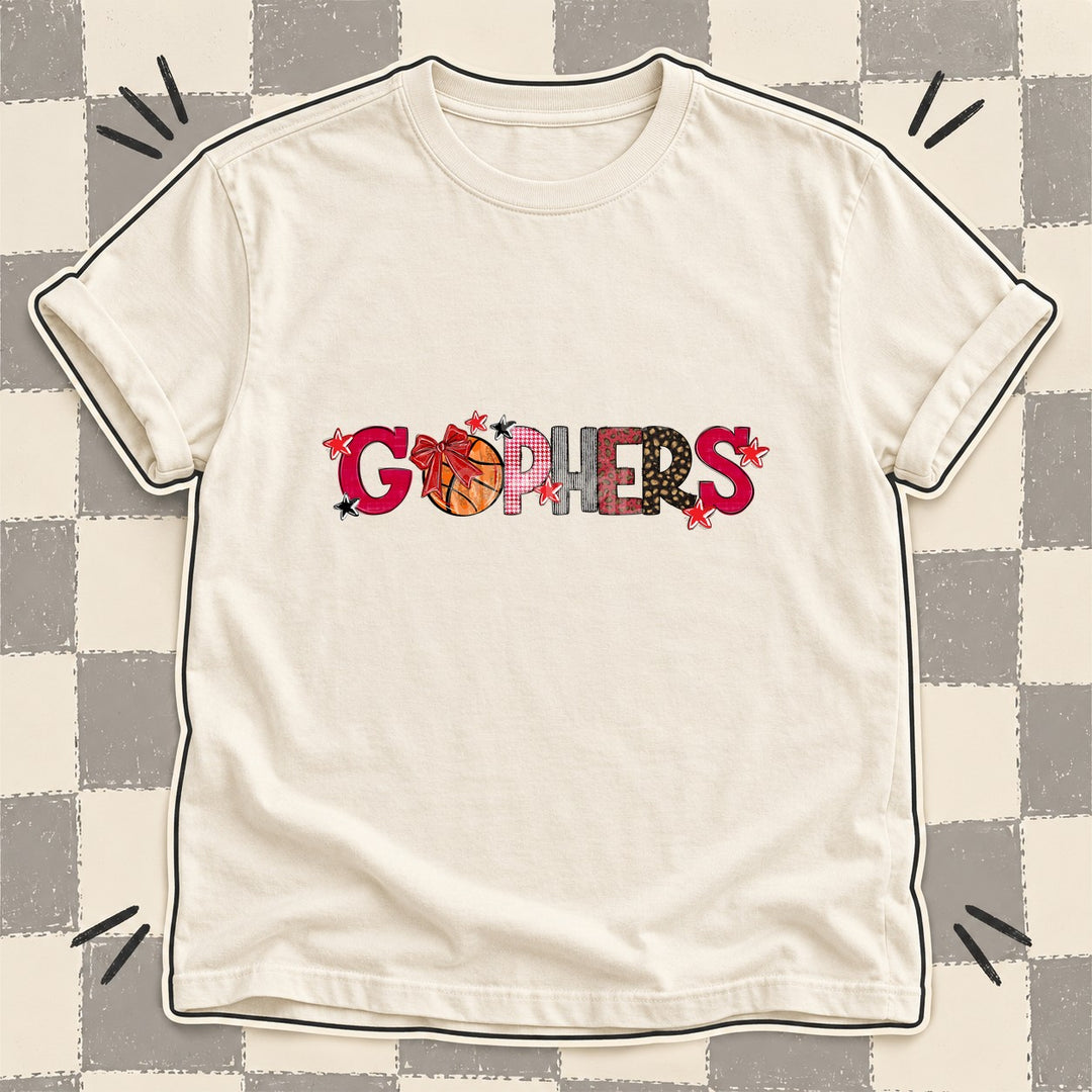 Gophers Red Black Mixed Doodle Basketball Mascots – Mascot Colors DTF transfer mockup
