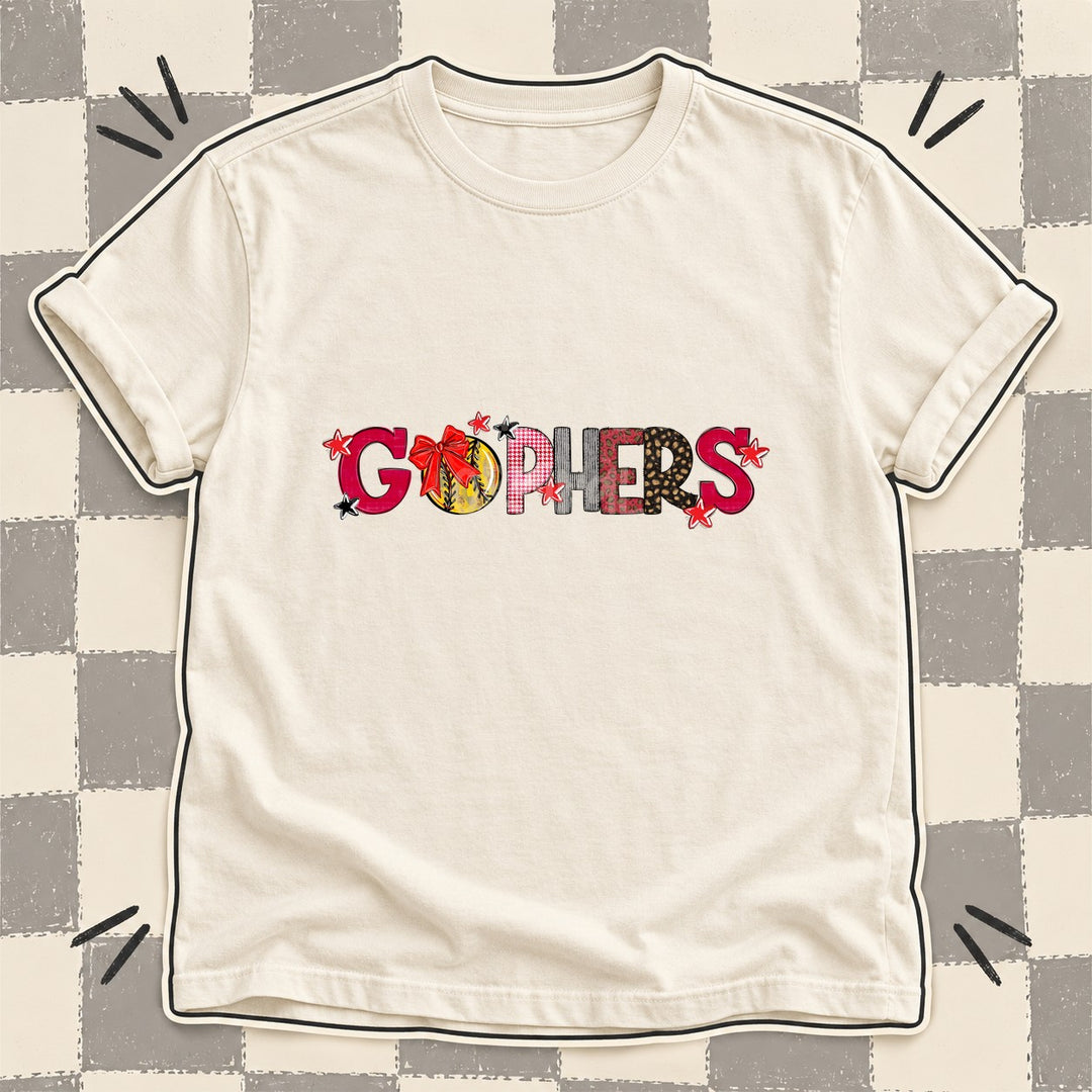 Gophers Red Black Mixed Doodle Softball Mascots – Mascot Colors DTF transfer mockup