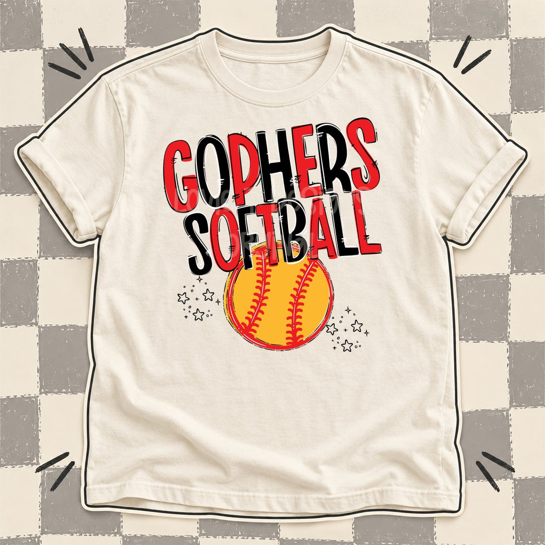 Gophers Red Black Team Go Softball Mascots DTF transfer mockup