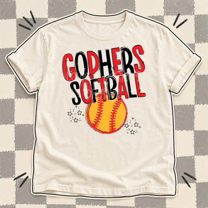 Gophers Red Black Team Go Softball Mascots DTF transfer mockup