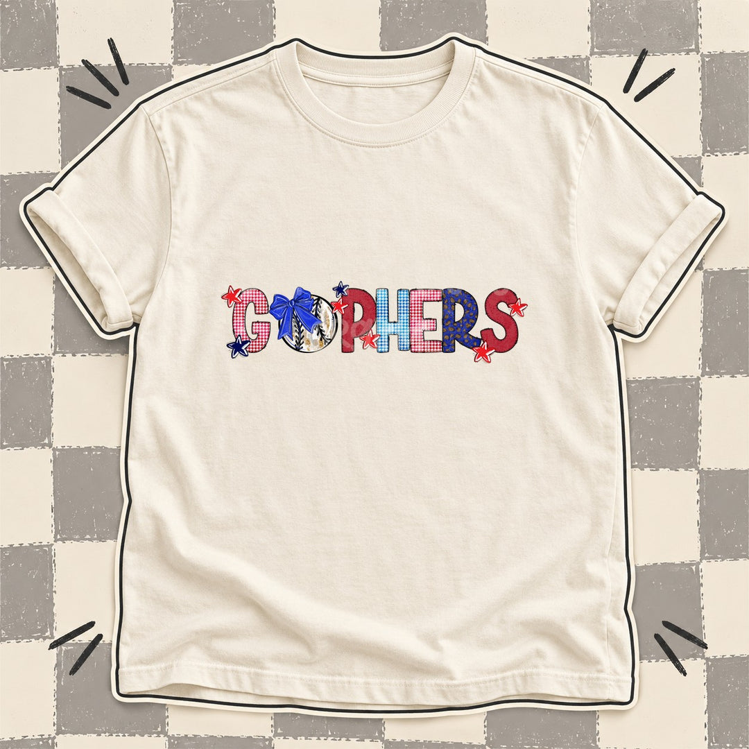 Gophers Mixed Doodle Baseball Mascots – Red and Royal DTF transfer mockup