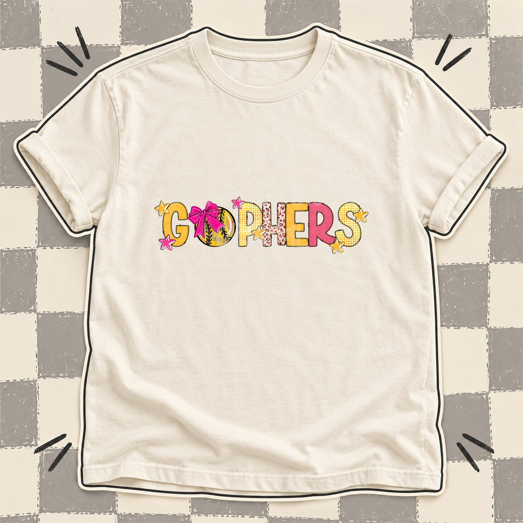 Gophers Mixed Doodle Softball Mascots – Stitched Softball DTF transfer mockup