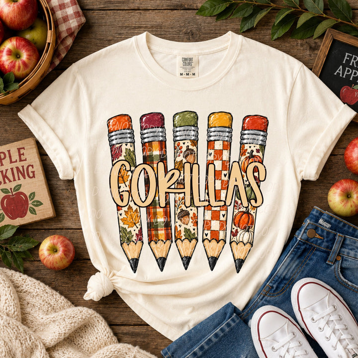 Fall Pencil Mascots Gorillas DTF transfer mockup