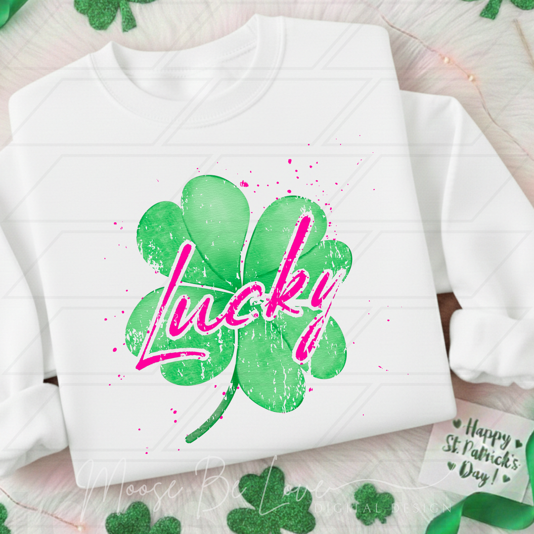 GREEN LUCKY SHAMROCK WITH PINK WRITING