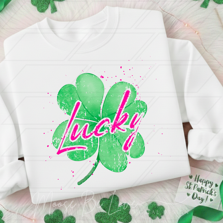 GREEN LUCKY SHAMROCK WITH PINK WRITING