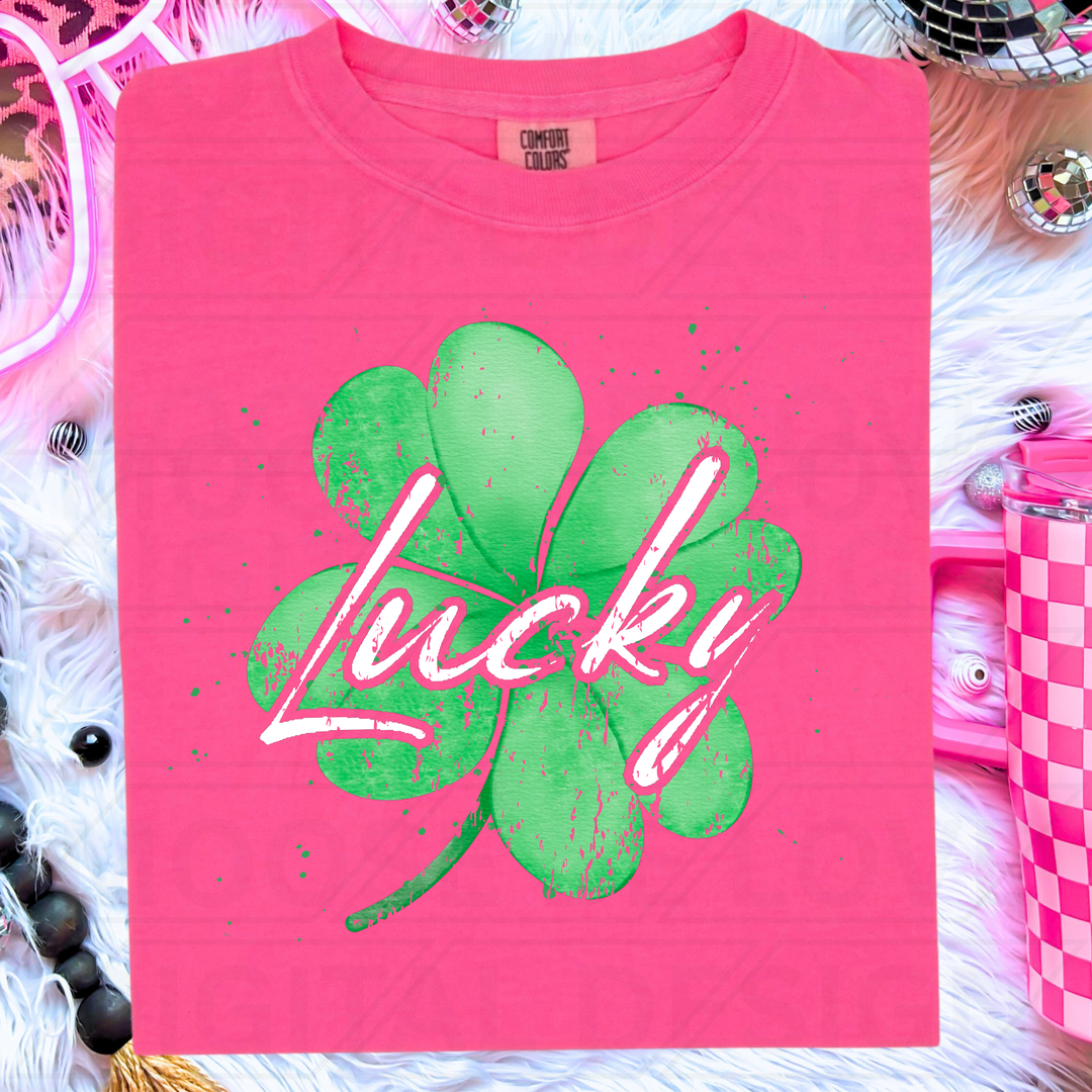 GREEN LUCKY SHAMROCK WITH WHITE WRITING