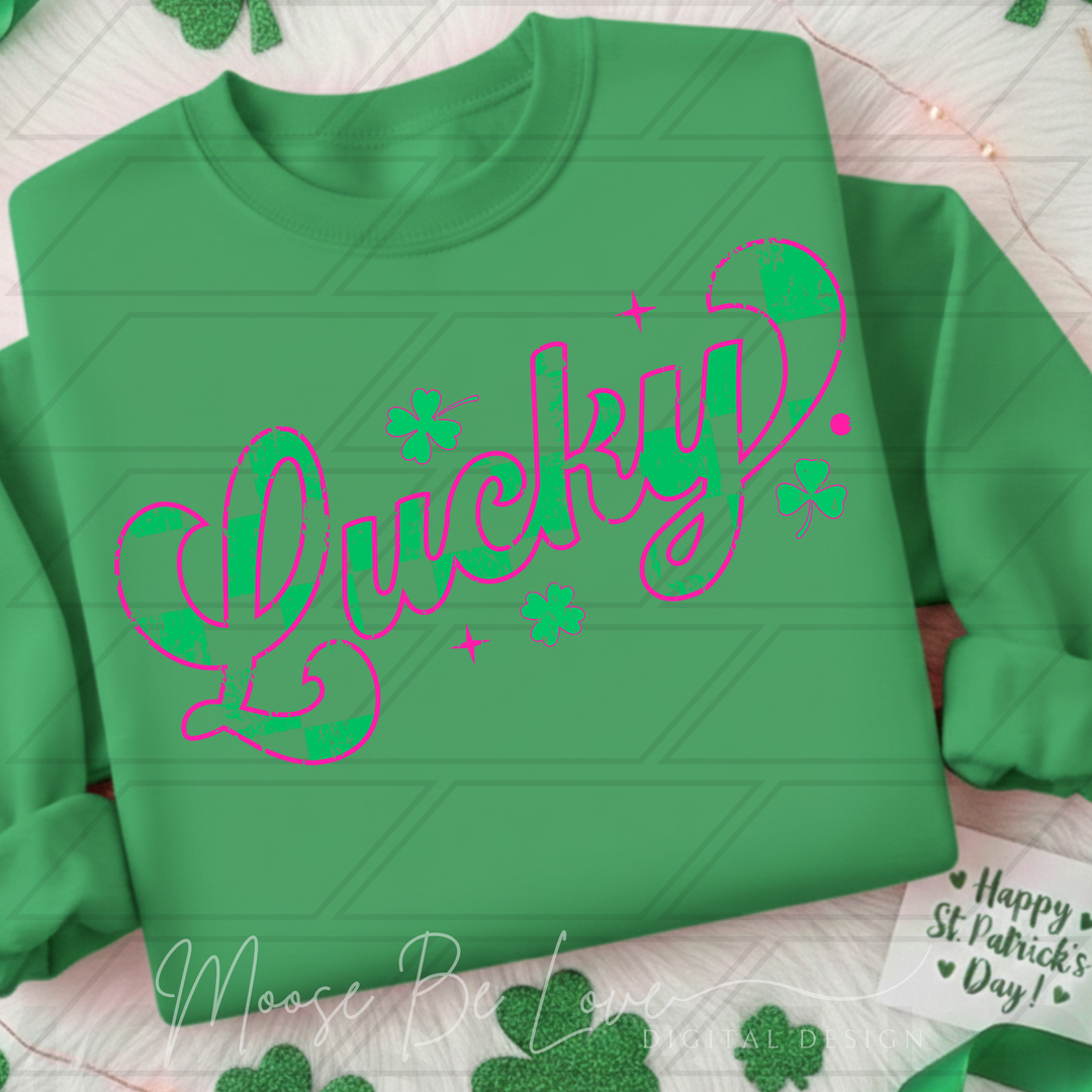 GREENCHECHERED RETRO LUCKY PINK OUTLINE