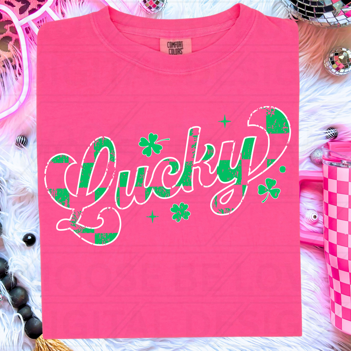 GREENCHECHERED RETRO LUCKY WHITE OUTLINE