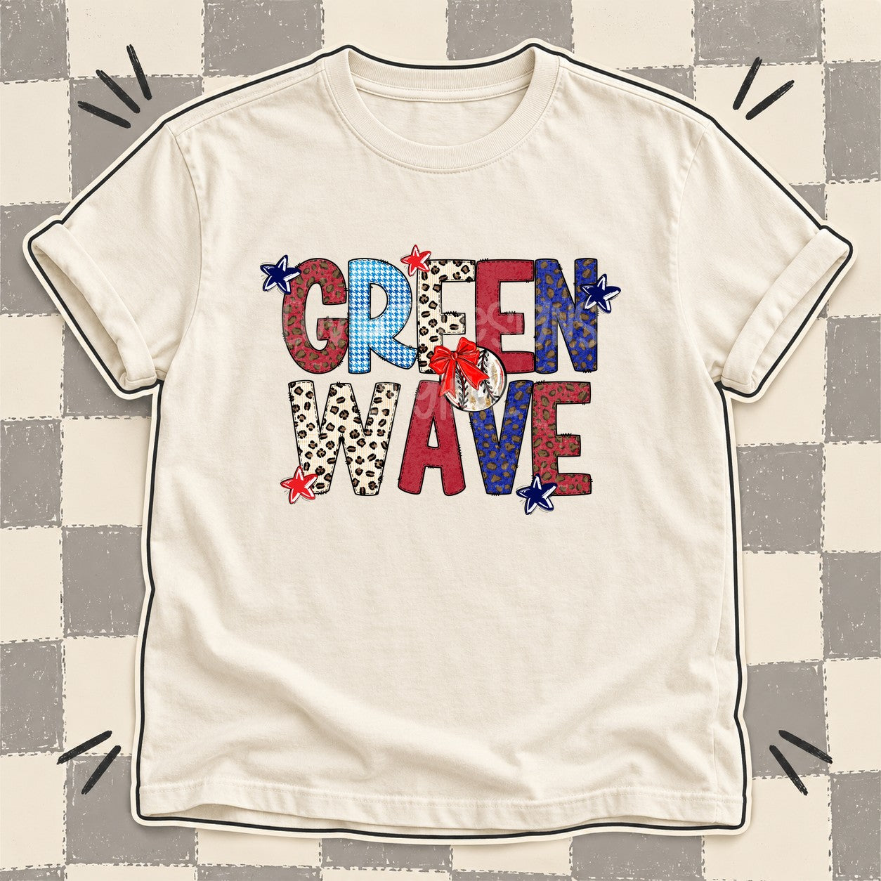 Mixed Doodle Baseball Mascots – Leopard Red Navy Green Wave design