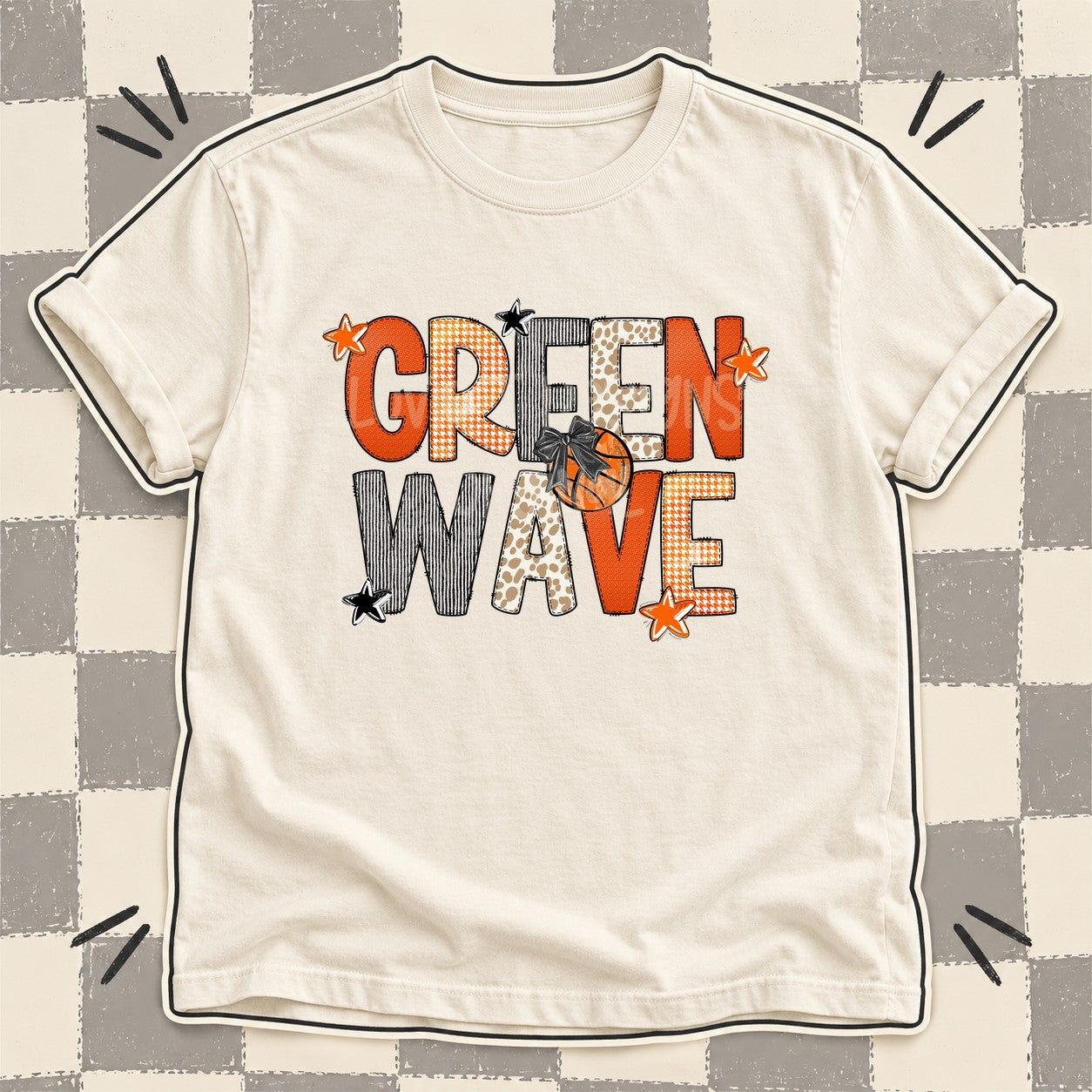 Mixed Doodle Basketball Mascots – Hoops Houndstooth Green Wave design