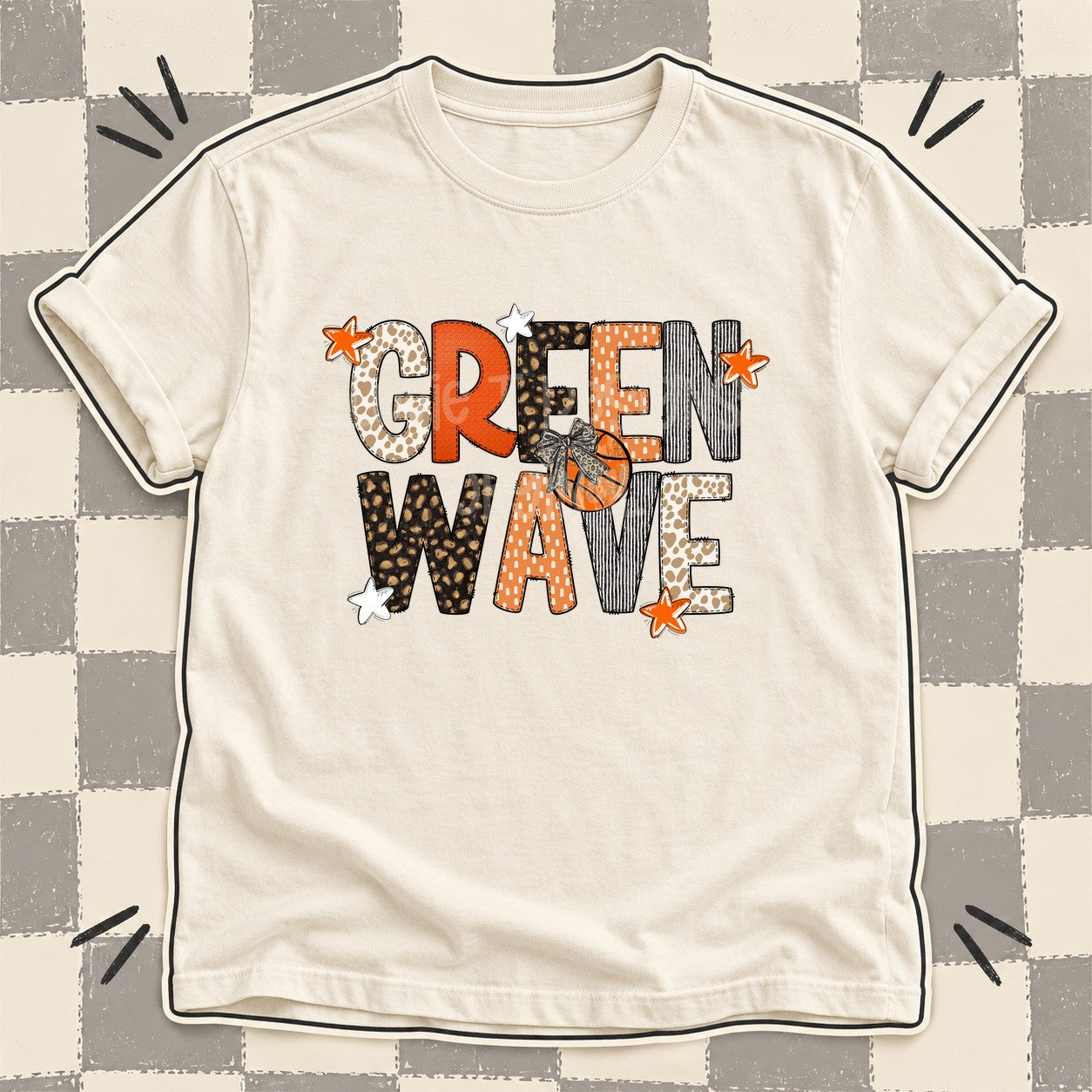 Mixed Doodle Basketball Mascots – Orange and Brown Green Wave design