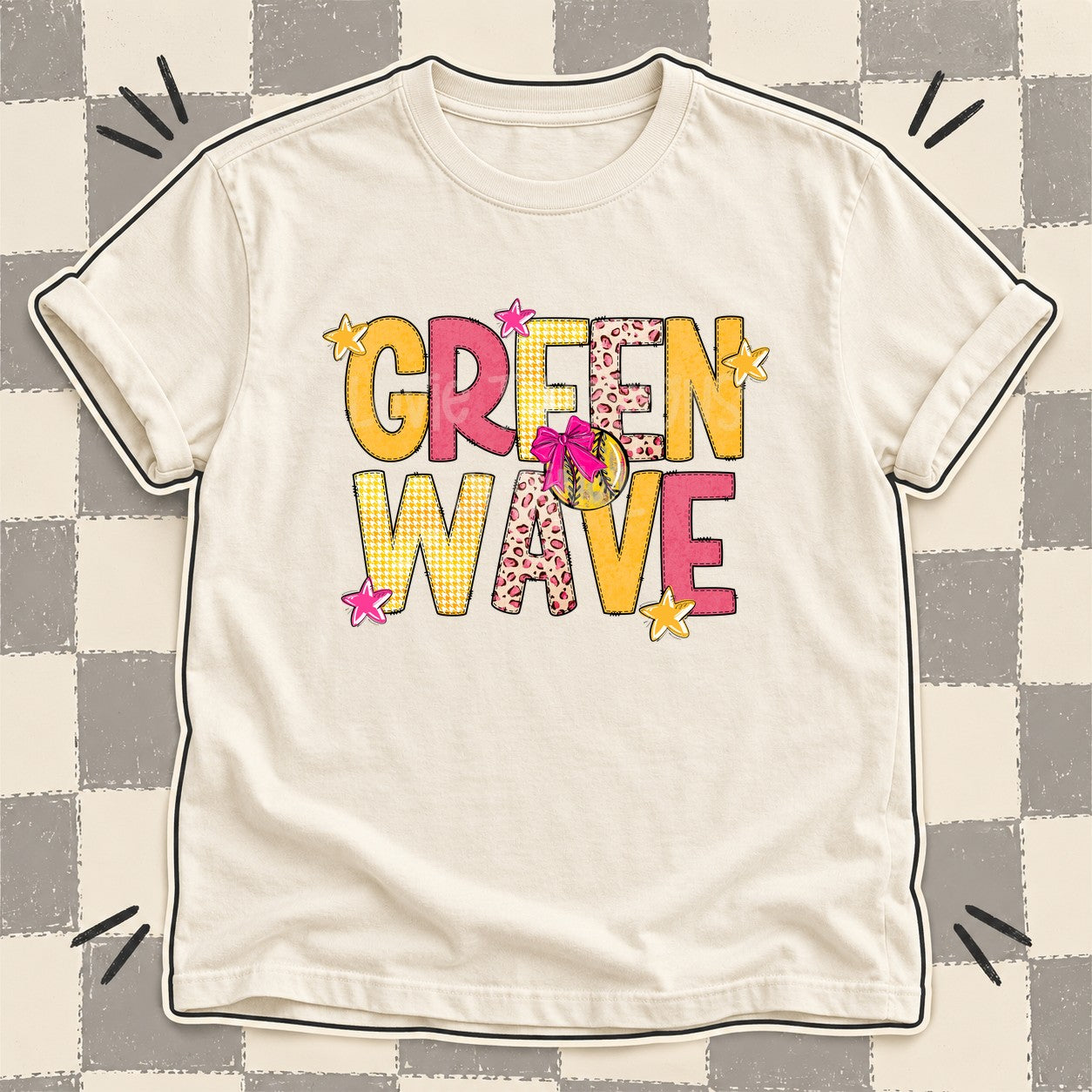 Mixed Doodle Softball Mascots – Stitched Softball Green Wave design