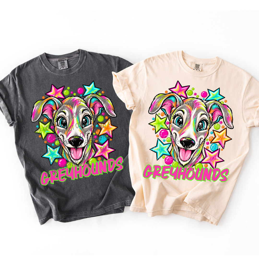 Greyhounds Neon Starstruck mascot DTF transfer
