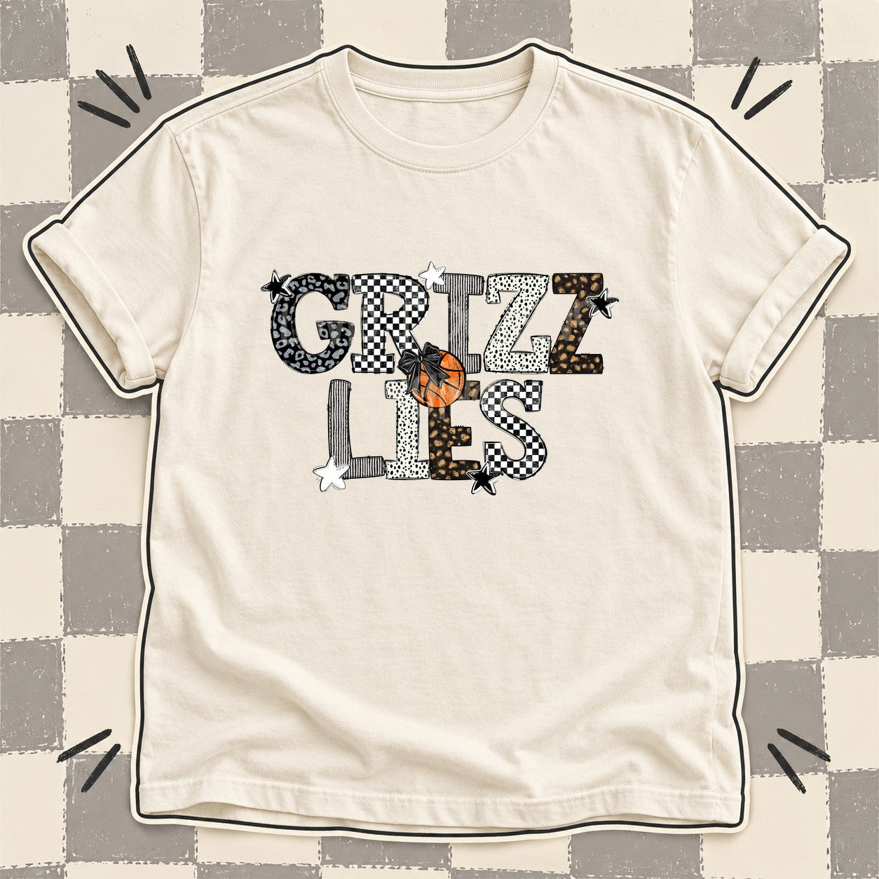 Mixed Doodle Basketball Mascots – Mascot Colors Grizzlies Black White Gray design