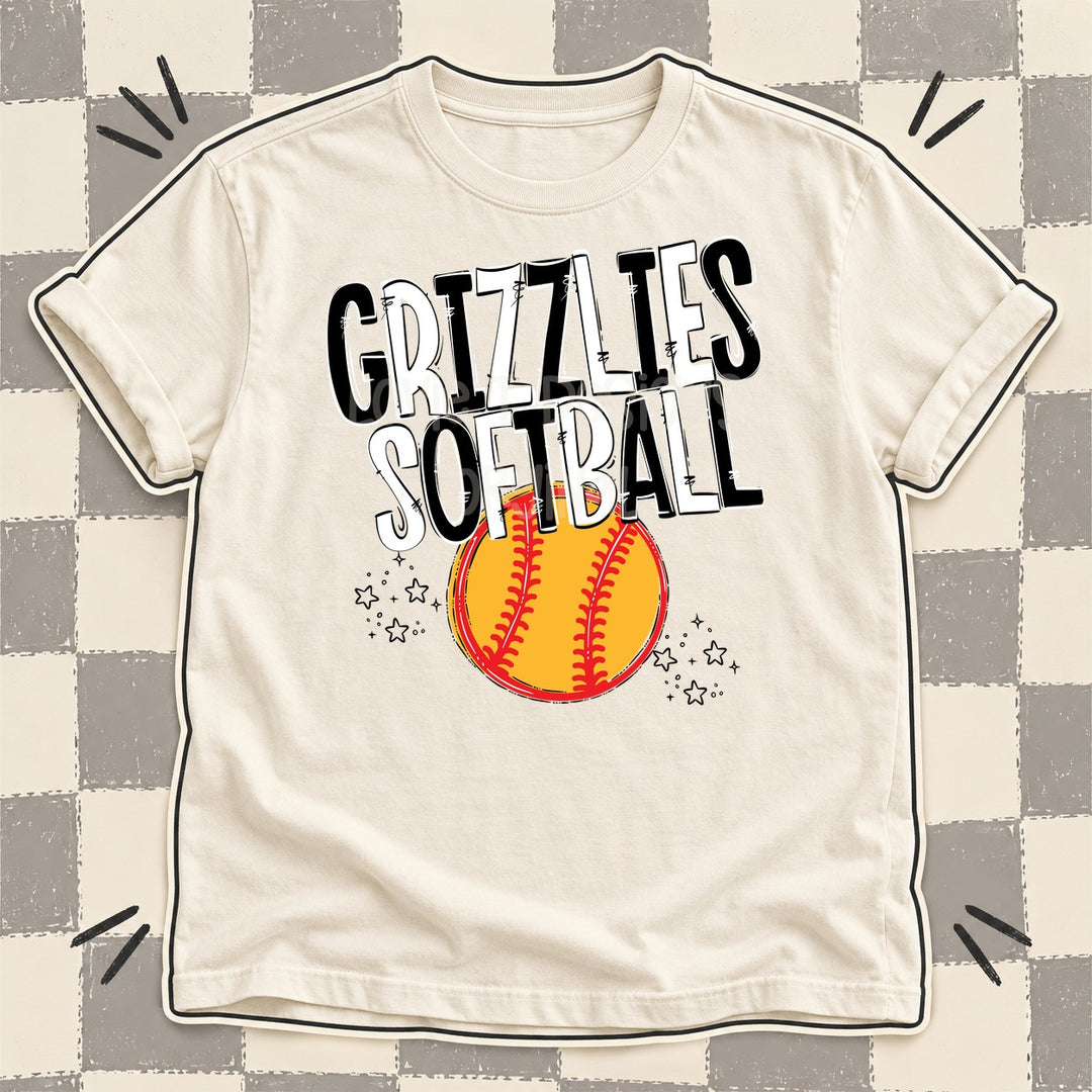Grizzlies Black White Team Go Softball Mascots DTF transfer mockup