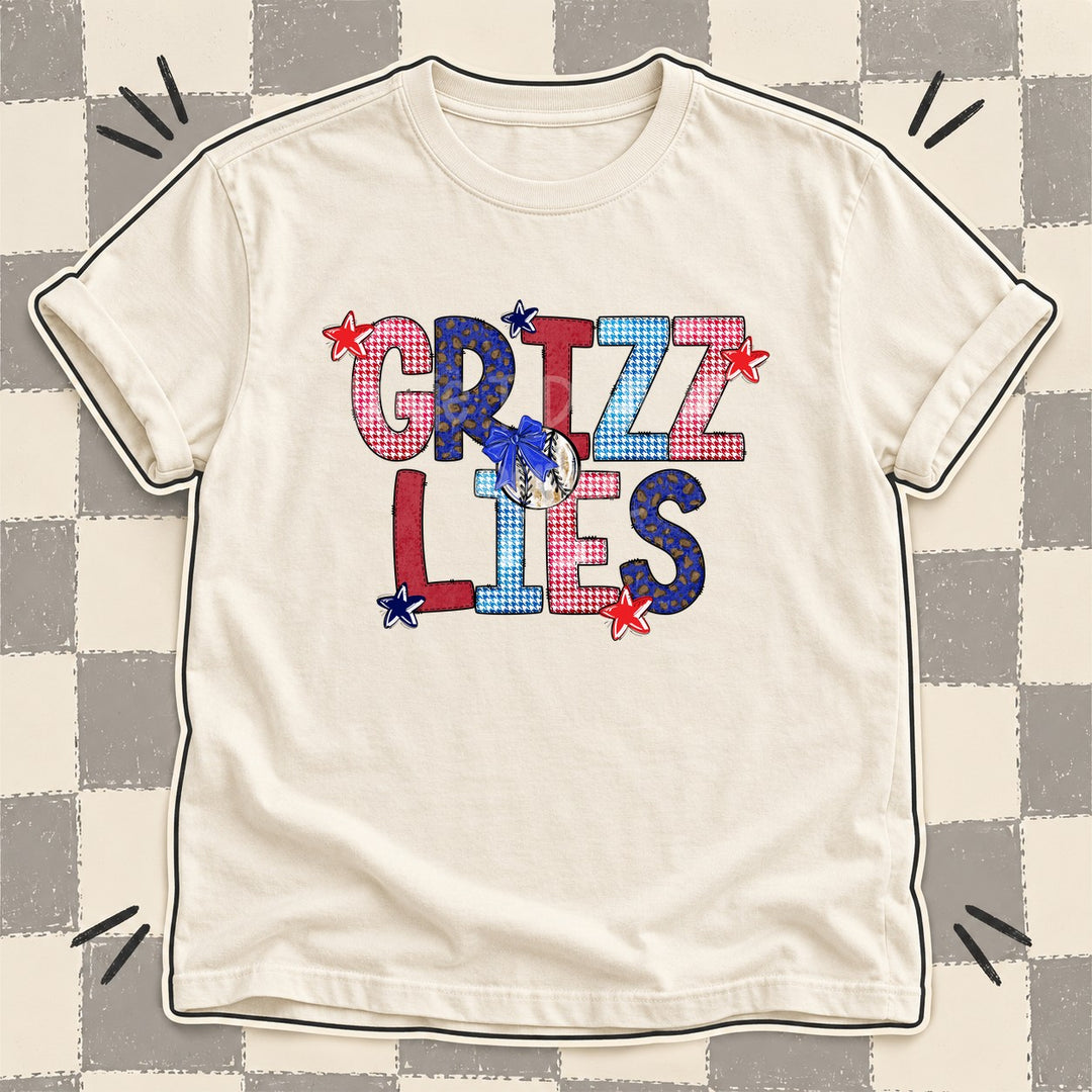 Grizzlies Mixed Doodle Baseball Mascots – Red and Royal DTF transfer mockup