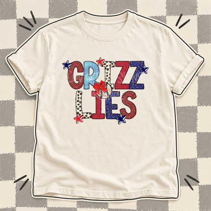 Grizzlies Mixed Doodle Baseball Mascots – Leopard Red Navy DTF transfer mockup